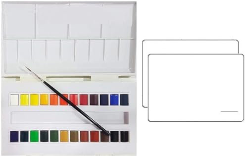 Sennelier Boîte de Peinture Aquarelle en Plastique, 24 couleur + Pinceau et 2 cartes postales aquarelles, FRANCE