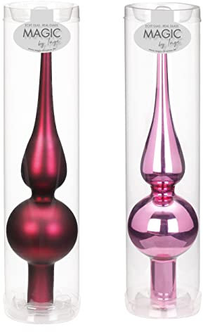 Magic Christbaumspitze Glas 26cm hoch, D=6cm x 1 Stück Sortiert Weihnachtsbaumspitze Beere rosa Glanz matt