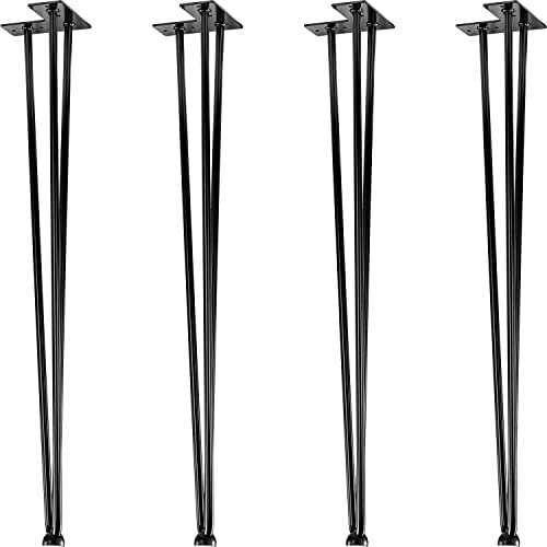 STILISTA® 4er Set Hairpin Legs Möbelfüße mit DREI Stangen 30 bis 70 cm, schwarz oder Silber