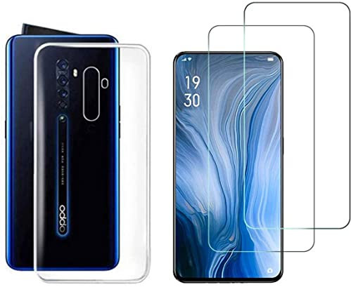NOVAGO Compatible avec Oppo Reno 2 -Pack Complet- Coque Transparente Souple Résistante + 2 Films de Protection écran en Verre trempé