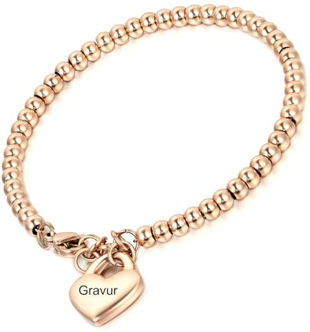 Cupimatch Herz Armband Damen mit Gravur, Edelstahl Charmsarmband Kugel Armkette Perlenarmband silber rosegold Geschenk für Mädchen