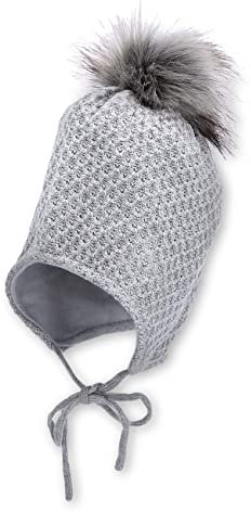 Sterntaler Baby Mädchen Mütze Baby Bommelmütze Strass-Herz Mütze - Mütze Baby, Kappe Kinder - aus Baumwolle mit Bindeband - hellgrau, 43