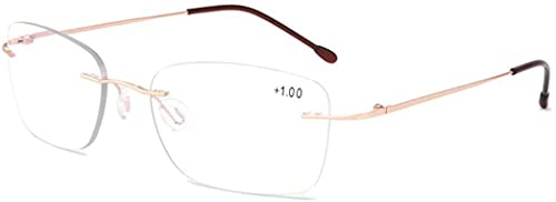 Men Women Progressive Reading Glasses Anti Glare Metal Rimless Bifocal Multifocal Lens Lightweight Transition Eyeglasses Diopter 1.00-3.00 Gold,+2.50
