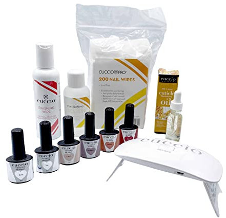 Cuccio 9ml Gel Polish Starter Kit includes USB LED Lamp Top Coat Base Coat Nail Wipes Finishing Wipe Acetone 125ml Heart & Seoul, I Seek, On Pointe Rooted Gel Polishes & Milk Cuticle Oil, Multi