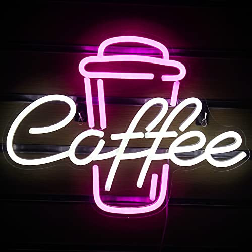 Café Luces de neón LED Palabra Letreros de Neón para pared Taza de Café Letrero de Barra de Neón Rosa Blanco LED Arte de pared para Decoración de Café Cerveza Bar Club Restaurante Dormitorio Fiesta