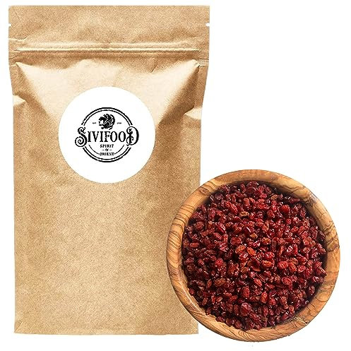SIVIFOOD Berberis essiccati 1kg – Qualità premium, 100% naturali – Frutti di crespino rossi dal gusto agrodolce – Ideali per cucina, riso, insalate e mix di frutta secca Zereshk dried barberries 1000g