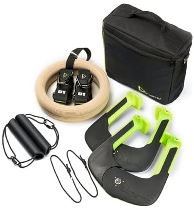 Duonamic Eleviia Ultimate Pull Up Bar Travel Package: 9-Piece Kit Includes The Original Eleviia Pull Up Handles - Doorway Pullup Bar - Wooden Rings with Adjustable Straps for Calisthenics & Gymnasts