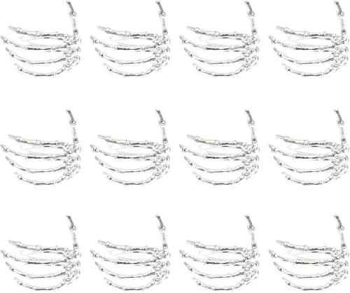 BestAlice Halloween Totenkopf Servietten Ringe 12er Set, Halloween Dekorationen Serviettenring Kreative Horror Skelett Hand Exquisite Gruselige Legierung Serviettenhalter (Silber)