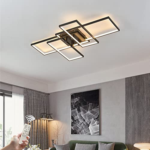 Becailyer LED Deckenleuchte, 71W Unterputz Deckenleuchte mit Fernbedienung, Schwarz 4 Quadratisch Acryl Moderne Deckenleuchte für Schlafzimmer Küche Wohnzimmer Arbeitszimmer Dimmbar 3000-6000K