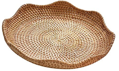 Colcolo Rattan Round Serving Tray Platters Container Hand Woven Wicker Tray for Table Centerpiece Decorative Cabinets Picnics Kitchen Counter Decor, 23cmx4cm