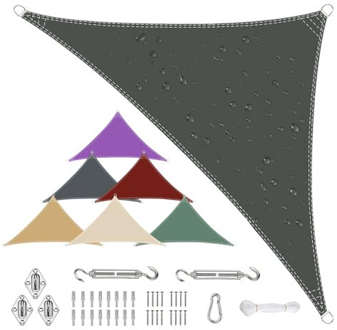 Sonnensegel Wasserdicht Dreieckig, Viele Größen und Farben aus PES-Polyester 95% UV-Schutz, Witterungsbeständig, Reißfest mit Befestigungsset für Terrasse und Garten-1.6x1.6x1.6m, Anthrazit