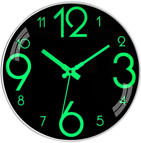 Wanduhr Wanduhren Ohne Tickgeräusche Modern Lautlos Küchenuhren Die Wanduhren Glow In The Dark Wanduhr (Schwarz)