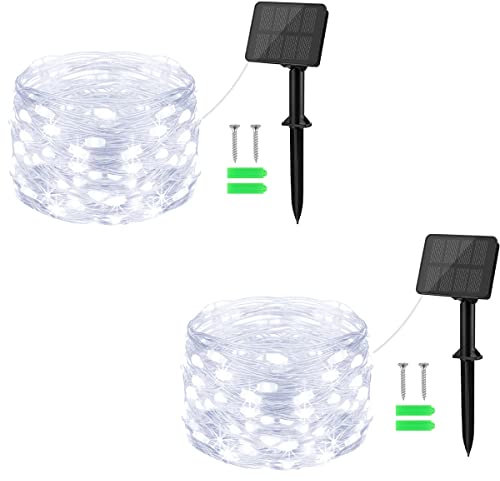 Gcstnn Catena Luminosa Esterno Solari, 2×5M 50LED Luci Sloare 8 Modalità IP65 Impermeabile Esterno Energia Stringa Luci Per Giardino, Patio, Balcone, Albero di Natale Decorazione (Bianco Freddo)