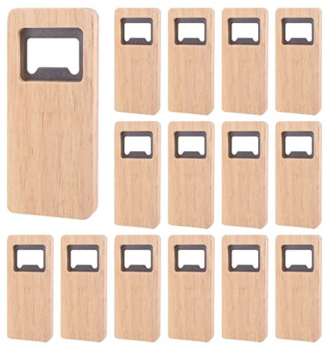 Hausdec 15Pcs Wood Beer Bottle Opener Wooden Handle Corkscrew Stainless Steel Square Openers Bar Kitchen Accessories Gift