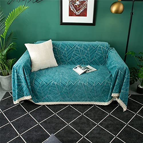 Homxi Sofabezug 3 Sitzer Modern,Sofa Überzug Decke mit Geometrischen Linien Sofabezug Chenille Sofa-Handtuch Grün Sofahusse 180x360CM
