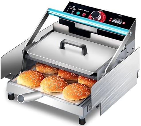 EXQST Elektrischer Kontaktgrill, kleine Burgermaschine, 850W vollautomatische Heizung Burgermaschine, doppelter Grillplatz, Edelstahlmaterial kann 6 Burger um die Wende erhitzen