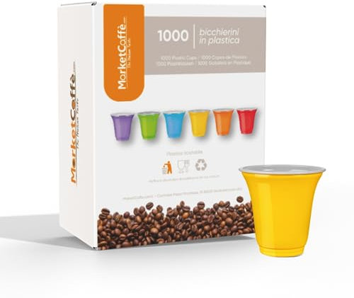 1000 Bicchierini Plastica per caffè 80cc vari colori Bar macchina caffè (Giallo)