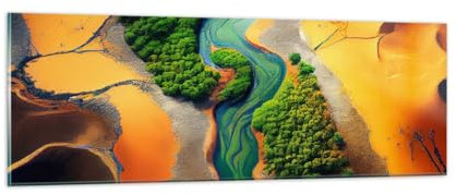 Panorama Bilder auf Glas Landschaft Natur Fluss Glasbild 90x30cm Wandbilder Dekoration Wohnzimmer Schlafzimmer Küche Klein Wanddeko Bild im Glas Wand Kunstdruck Art Modern Wall Decor GAB90x30-6003
