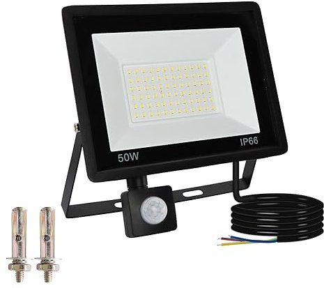 LED Strahler mit Bewegungsmelder Außen 50W, 6000K Kaltweiß Aussenstrahler mit Bewegungsmelder, Superhell 4500LM LED Scheinwerfer Außen, IP66 Wasserdichter Fluter für Garten, Garage, Innenhöfe