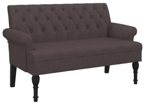 vidaXL Sitzbank, Bank Polsterbank mit Rückenlehne Armlehnen, Bettbank mit Holzbeinen, Flurbank Ottomane für Wohnzimmer Büro, Modern, Dunkelbraun Stoff