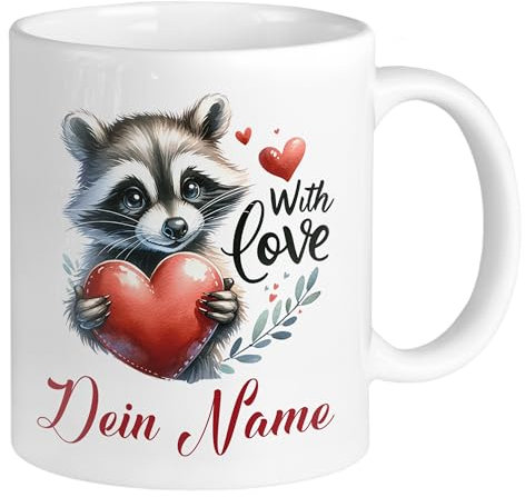 GRAZDesign Personalisierte Tasse mit Namen Waschbär Ich liebe dich, Geschenk für Partner, Verlobte, Freundin - Kaffeebecher Keramik 330ml