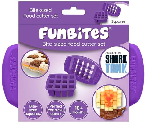 FUNBITES Food Cutter, Sandwich Cutter for Kids, Cuts Food into Bite-Size Shapes, Purple Squares