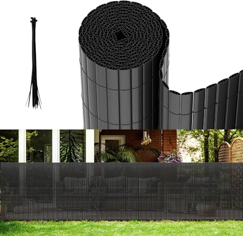 Vigevee PVC Sichtschutzmatte, Sichtschutzzaun 140x400cm Vervierfachen Verstärkung Innen, Balkon Sichtschutz mit Kabelbindern, Balkonverkleidung Windschutz für Balkon Garten, Anthrazit