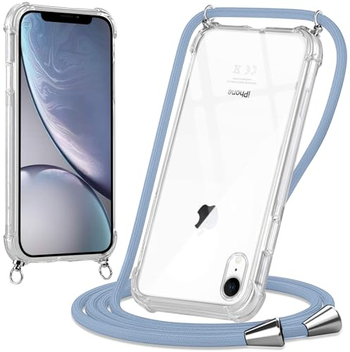 Oelrstfe handyband Hülle mit Band für iPhone XR, Handyband zum Umhängen Handy Umhängeband Transparent TPU Stoßfest Silikon Handyhülle mit Kette für iPhone XR, Blau