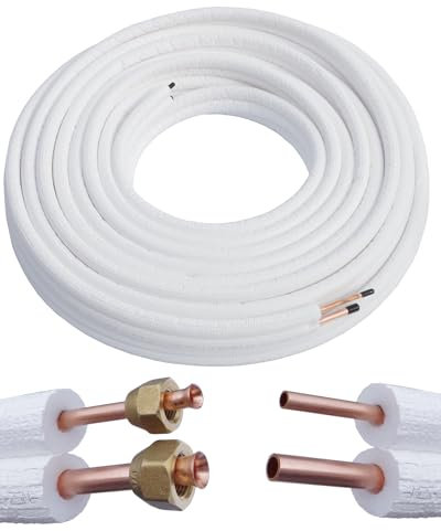 Kolor Kältemittelleitung Kupferrohr 1/4 3/8 1m bis 25m Klimaanlage Wärmepumpe R32 R410A R470C Kupferrohre für Kühlsysteme (Mit Überwurfmuttern, 10 Meter)
