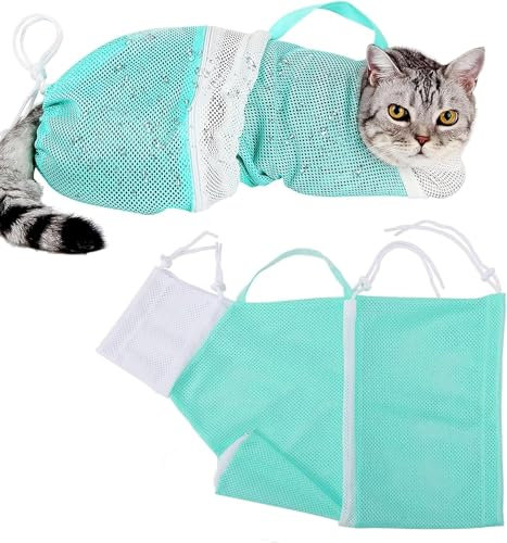 Yoogeer Sac de toilettage réglable pour chat, chiot et chien, filet de douche, anti-morsure et griffure, sac de retenue pour chat pour la douche, le nettoyage des oreilles, l'alimentation