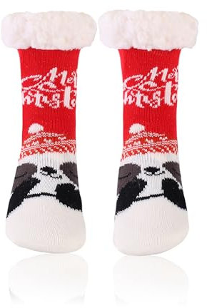 HERYEBING Kids Slipper Socks Boys Girls Warm Soft Thicken Fleece Fuzzy Non-Skid Children Home Winter Thermal Christmas Cute Animal Red Panda 5-8 Years (M)