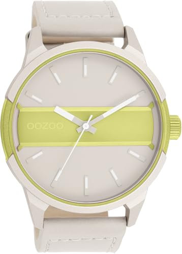 Oozoo Timepieces Herren Uhr Grüngrau/Mint - Armbanduhr Herren mit Lederarmband | Moderne Uhr für Männer - Edle Analog Herrenuhr in rund C11364 (48mm Gehäuse)