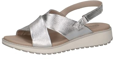 CAPRICE Damen Sandalen flach aus Leder mit Klettverschluss, Silber (Silver Metal.), 39 EU