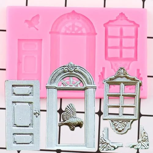 Silikonform mit Blumenmotiven, 12 x 7,8 cm, Fenster-, Türrahmen, Bordüre, Silikonform, Vögel, Süßigkeiten, Schokolade, Backformen, Cupcake, Fondant, Hochzeitstorte