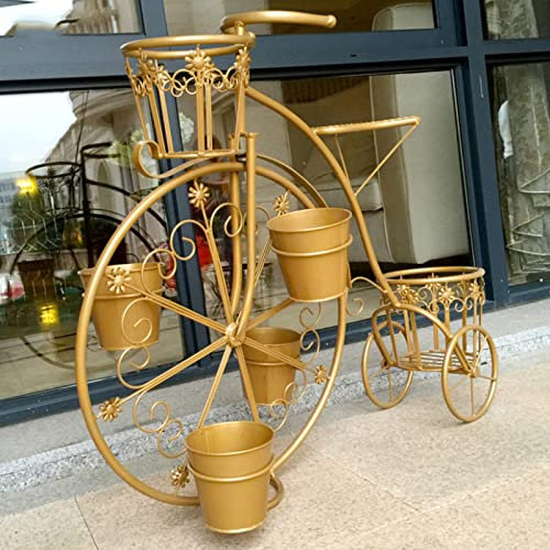 Metal Flower Display Stand Tricycle Plant Holder Cart for Home Garden Patio Flower Pot Rack Stand Shelf for Indoor Outdoor Decor