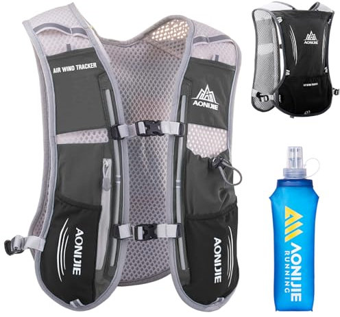 Azarxis 5L Trinkrucksack, Ultraleichter Laufrucksack mit 1.5L Trinkblase / 500ml Flasche, Trailrunning Rucksack, Laufweste für Laufen, Joggen, Marathon (Schwarz - mit 500ml Flasche, Einheitsgröße)