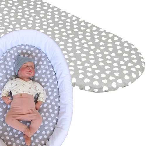 BABYLUX Spannbettlaken für Kinderwagen Stubenwagen Baby Spannbetttuch Wiege Stuben Bettlaken (95.Herzen Grau)