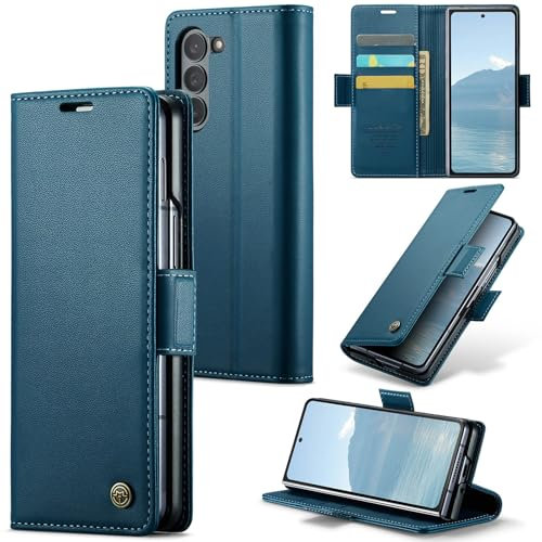 Rerzoiro Handyhülle für Samsung Galaxy Z Fold 6 Hülle, Premium PU Lederhülle Klappbar Flip Case [RFID Blocker] Tasche Magnet Kartenfach Klapphülle Schutzhülle für Samsung Galaxy Z Fold 6, Blau