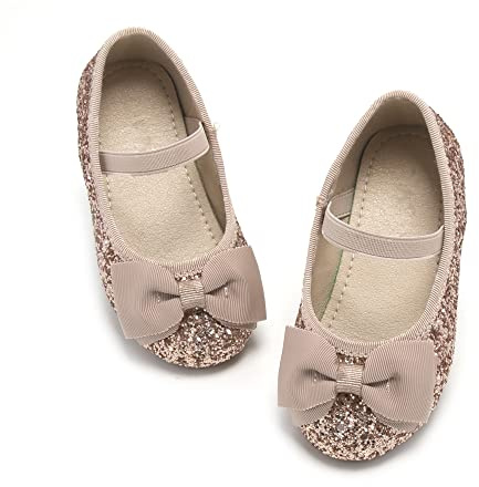 Kiderence Little Toddler Girls Dress Shoes Ballerina Ballet Flats Kids Rose Gold Mary Janes Size 7