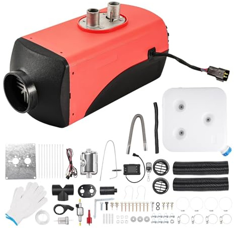 QWBDNMQP 24V 5KW Single Hole Diesel Heater, Parking Heater Fit For Trucks, Trailer, Boat, with Monitor & Remote Control, Fast Heating Portable Diesel Heater, Red and Black
