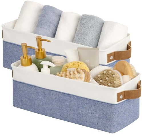 StorageWorks Fabric Kitchen Storage Baskets, Blue & White, 2-Pack | Storage Baskets for Shelves and Bedroom, Toy and Towel Storage for Bathroom and Nursery, Storage Organisers for Clothes