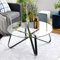 FurnitureR Couchtisch, Wohnzimmertisch, Runder Sofatisch für Couch und Schlafzimmer, Glas-Tischplatte, Stabiles Metallgestell, Schwarz + Transparent, 80 × 80 × 40 cm