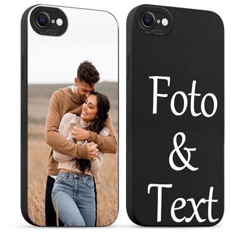 Phoona Personalisierte Handyhülle für iPhone 7/8/SE 2022/SE 2020 4,7'', Personalisiert Hülle mit Selbst Gestalten Eigenem Foto Text Bild Schutzhülle, Personalisiert Stoßfest Case für iPhone 8,Schwarz