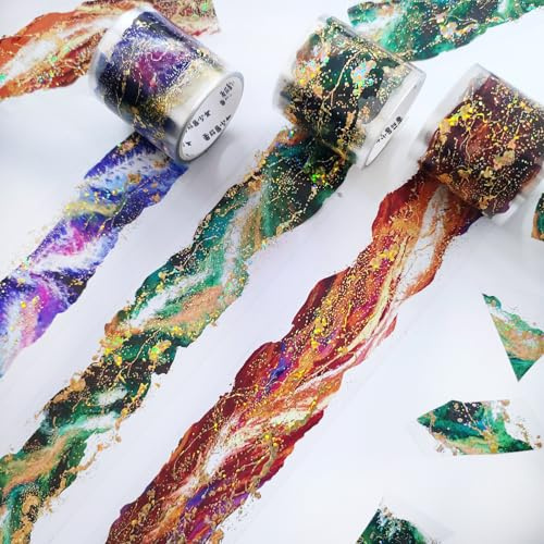 Kesari 3 Rolls Washi PET Tape Sticker Zubehör,Scrapbook Stickers Tape Ocean Thema Heißfolienpräge Aufkleber Für DIY Bullet Journals,Fotoalbum,Computer Und Scrapbooking(Ocean Sticker 2)