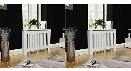 Xichuzi Heizkörperabdeckung 2 STK. Weiß MDF 112 cm, Heizung Verkleidung, Radiator Cover, Heizungsabdeckung, Verkleidung Heizkörper