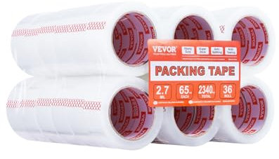 VEVOR Ruban Adhésif d'Emballage Transparent Lot de 36 Rouleaux 59,436 m x 47,8 mm Épaisseur 0,068 mm Noyau 76,2 mm Ruban d'Emballage Robuste pour Emballer Déménagement, Stockage, Expédition, Courrier