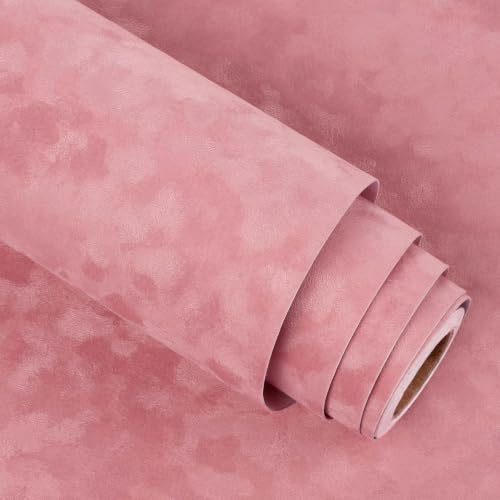 Stickyart Luxury Velvet Wallpaper Pink 60cmX400cm Peel and Stick Wallpaper Vintage Self Adhesive Removable Textured Fabric Contact Paper for Cabinets Shelves Bedroom Accent Wall Velvet Drawer Liner