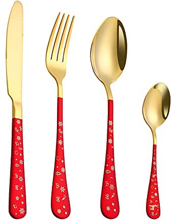 Besteck-Set, Besteck, Utensilien, 18 10 Edelstahl, inklusive Messer, Gabel und Löffel, hochglanzpoliert, spülmaschinenfest, für Zuhause und Küche, 24/48-teilig, für 6/12