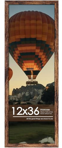 Fisnish 12x36 Picture Frame, Classic Brown 12 x 36 Panoramic Poster Frame for Horizontal or Vertical Wall Mounting, 1 Pack