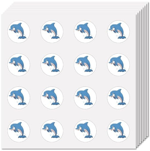 CREATCABIN 128Pcs 8 Sheets Dolphin Stickers Bulk Sea Animal Decals 0.98 inch Self-Adhesive Waterproof Round Dot Cartoon Blue Ocean Stickers for Scrapbooking Planner Water Bottles Laptop Album Journals